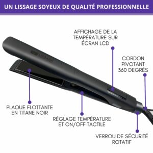 Fer à Lisser Professionnel Lissara - Classic Evolv Black Titanium - Détecteur de vitesse - 250°C – Spécial lissage brésilien [NOIR] – visuel 2