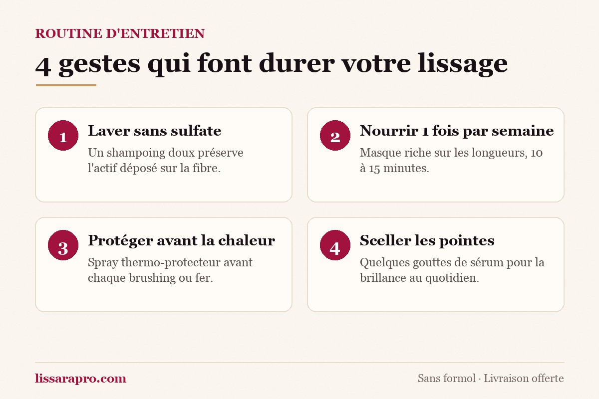 Infographie : les 4 gestes pour faire durer un lissage brésilien