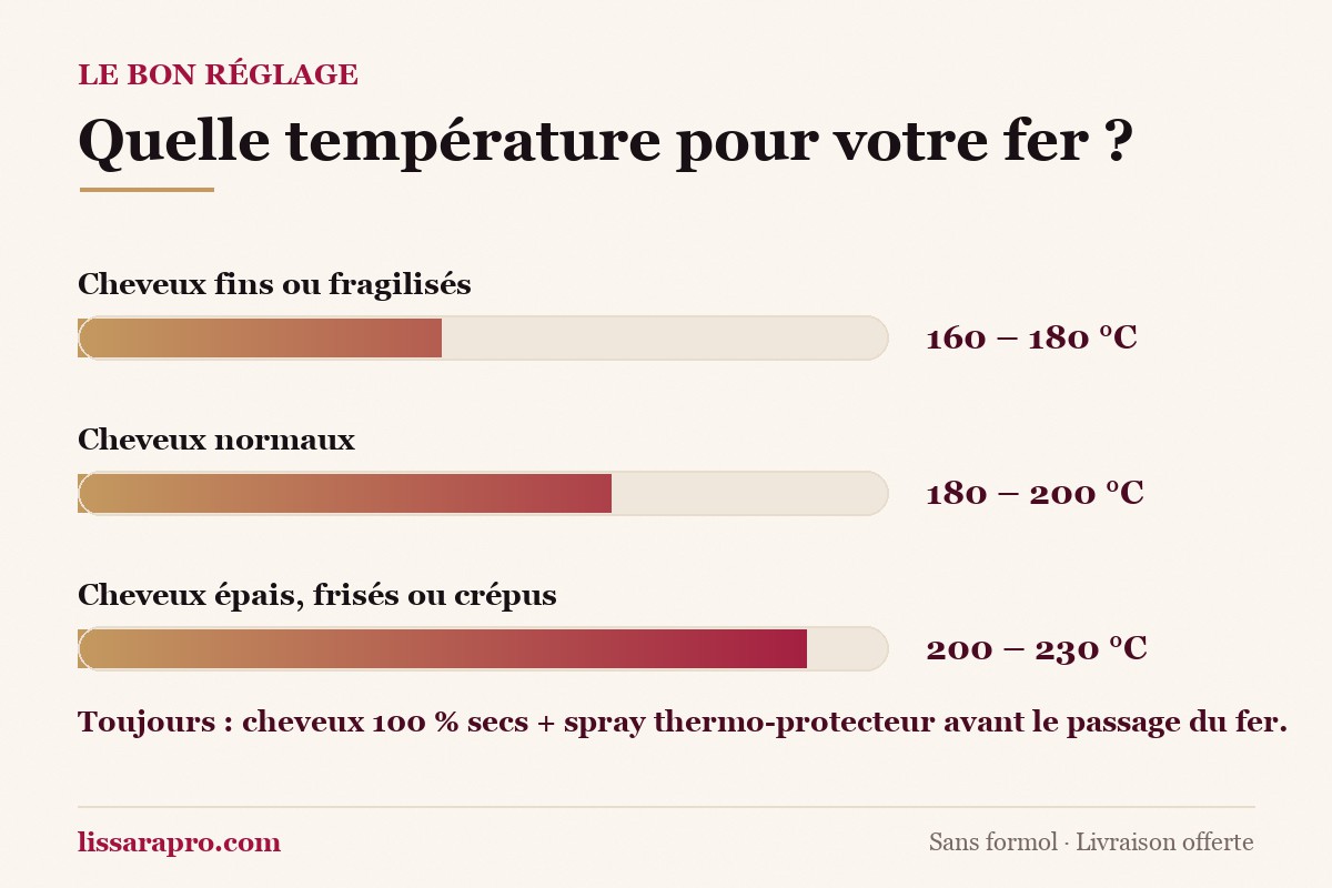 Infographie : température du fer à lisser selon le type de cheveux