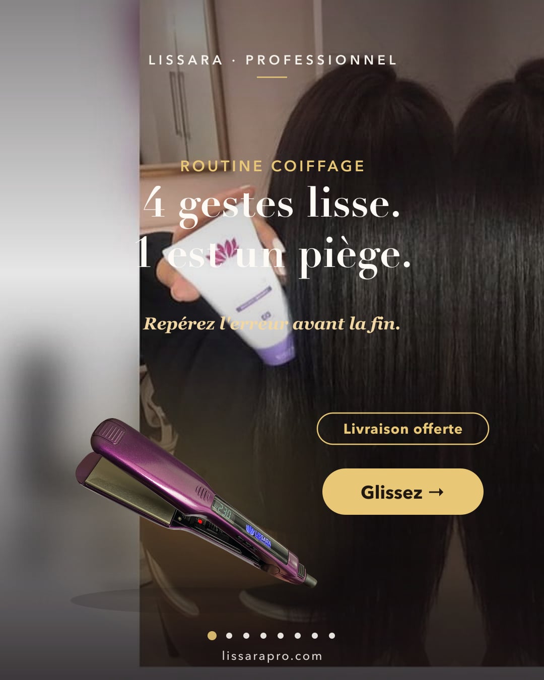Coiffage lisse express au fer à plaques larges — post Instagram @lissarapro