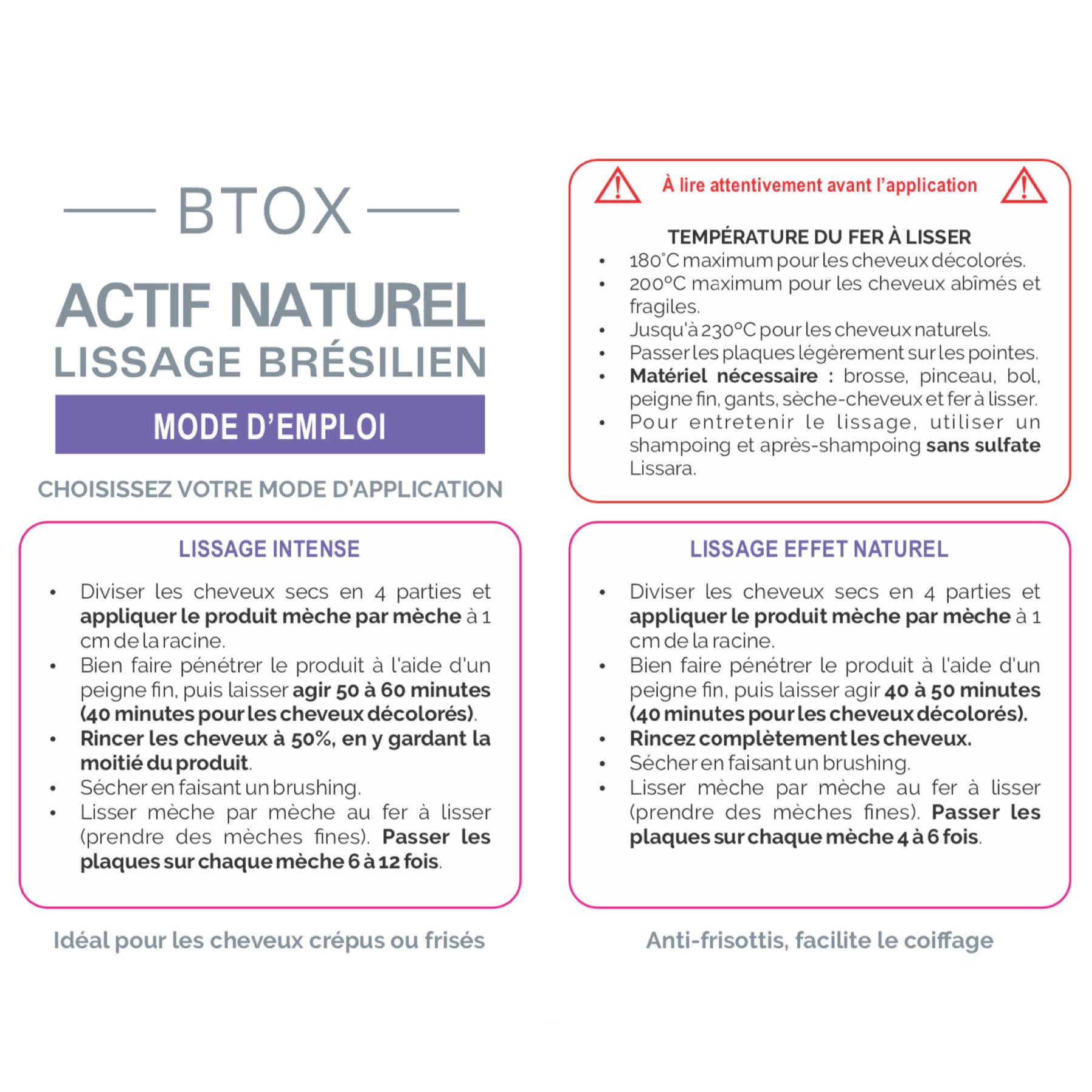 Lissage Brésilien Lissara - Actif Naturel 2 en 1 - Sans formol - Soin profond rajeunissant - 150ml *Nouveau Flacon*