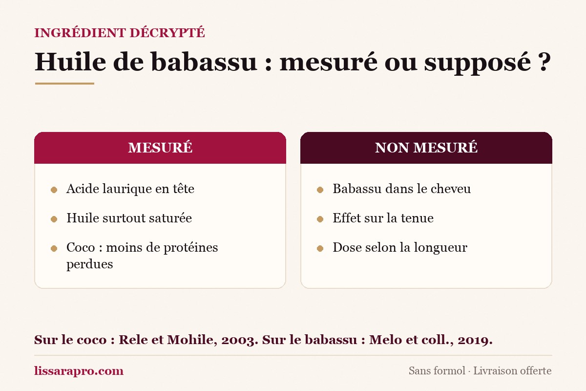 Infographie : ce qui est mesuré et ce qui ne l’est pas sur l’huile de babassu pour cheveux lissés